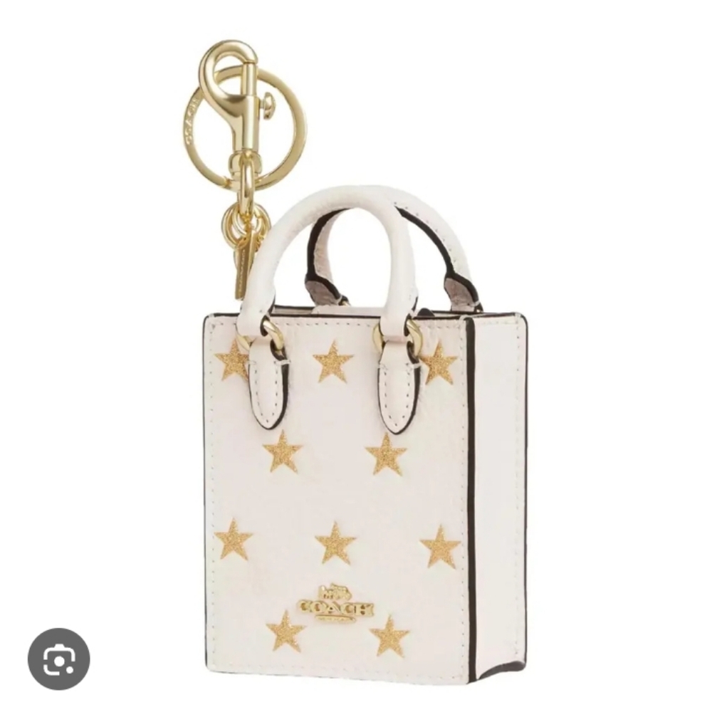 Coach, NWT, Women's, Mini Starry Bag Charm White with Gold Stars